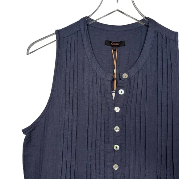 NEW Quince 100% Cotton Gauze Sleeveless Indigo Women’s Swing Mini Dress Sz S - Picture 5 of 15